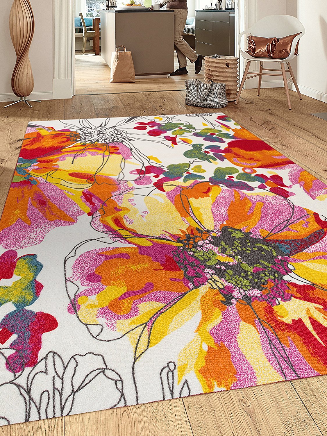 Modern Floral Non-Skid (Non-Slip) Low Profile Pile Rubber Backing Indo –  Modern Rugs and Decor