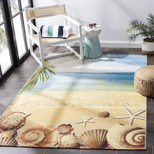 Tropical Beach Seashell Indoor/ Outdoor Patio Backyard Area Rug, Gold / Blue