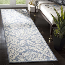 Damask Handmade Premium Wool Area Rug, Blue / Ivory