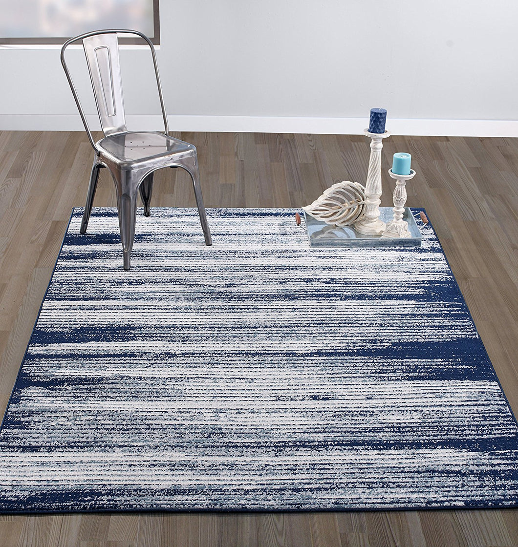 Stripes Design Navy/Teal/Beige Area Rugs