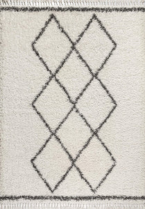 Mercer Plush Tassel Moroccan Tribal Geometric Trellis Area Rugs, Cream/Grey