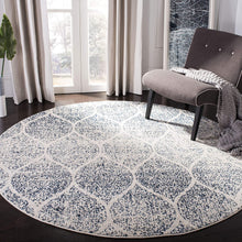 Geometric Trellis Distressed Cream Royal Blue Soft Area Rug