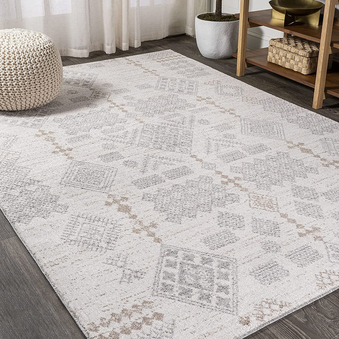 Bhalil Berber Diamond Geometric Beige/Gray Soft Area Rug