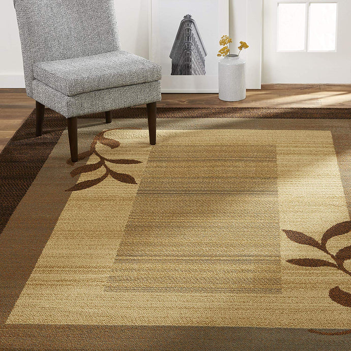 Bordered Design Brown Beige Soft Area Rugs