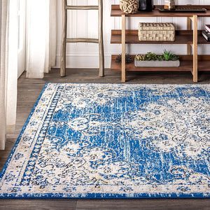 Bohemian FLAIR Boho Vintage Medallion Blue/Cream Soft Area Rug