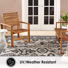 Floral Black Grey Indoor/Outdoor Area Rug - UV/Weather Resistant
