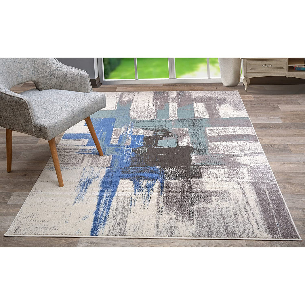 Abstract Blue Gray Ivory Area Rug