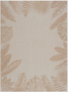 Modern Exotic Tropical Leaf Area Rugs for Indoor Outdoor - Beige / White