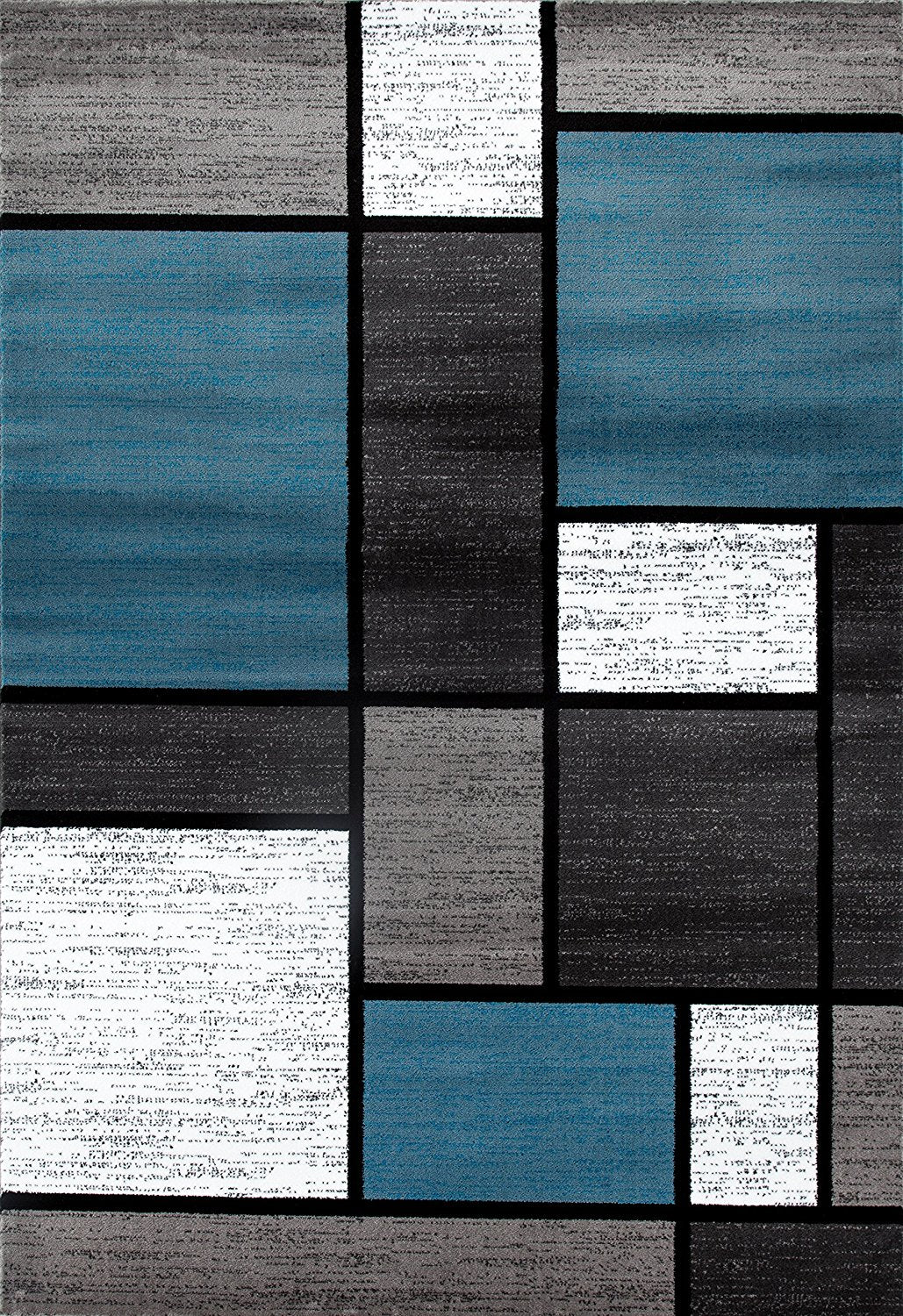 Box Pattern Blue Gray Area Rug Non-Slip Non Skid – Modern Rugs and Decor
