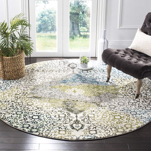Floral Medallion Ivory Peacock Blue Area Rugs