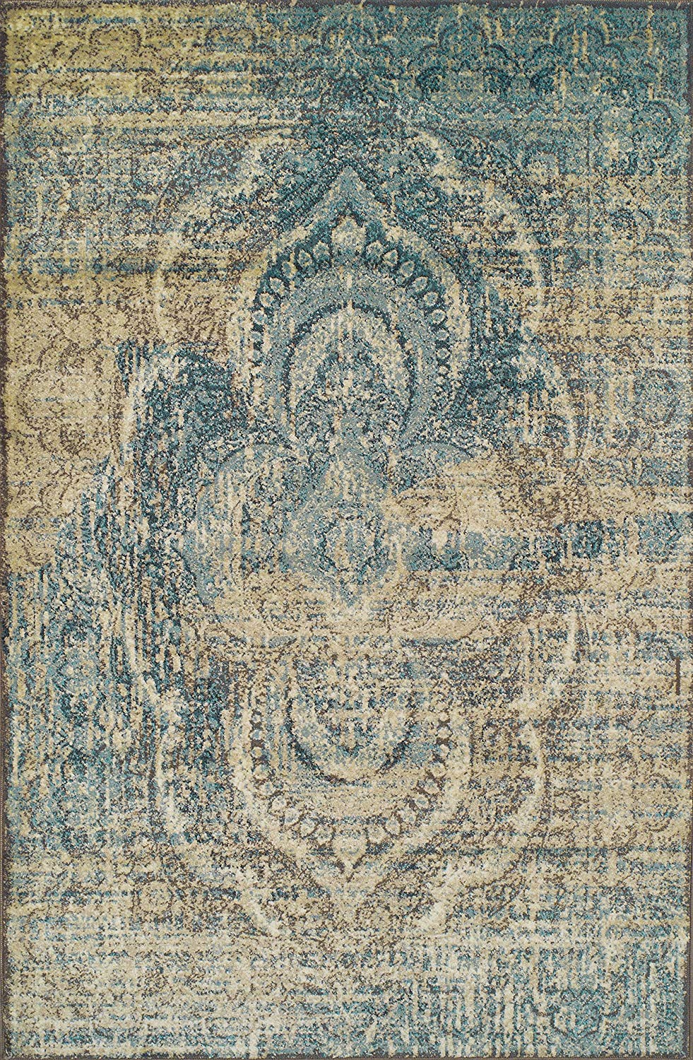 Medallion Blue Beige Area Rug