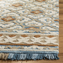 Blossom Collection BLM420A Handmade Fringe Premium Wool Area Rug, Light Beige / Blue