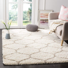 Moroccan Pattern Ivory Beige Plush Shag Area Rug