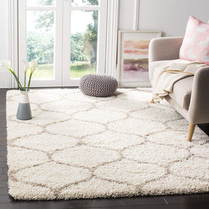 Moroccan Pattern Ivory Beige Plush Shag Area Rug