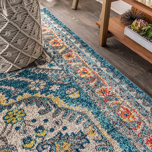 Bohemian Flair Boho Chic Medallion Blue/Yellow Soft Area Rugs