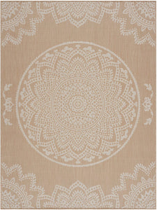 Modern Area Rugs for Indoor Outdoor patios - Medallion - Beige / White