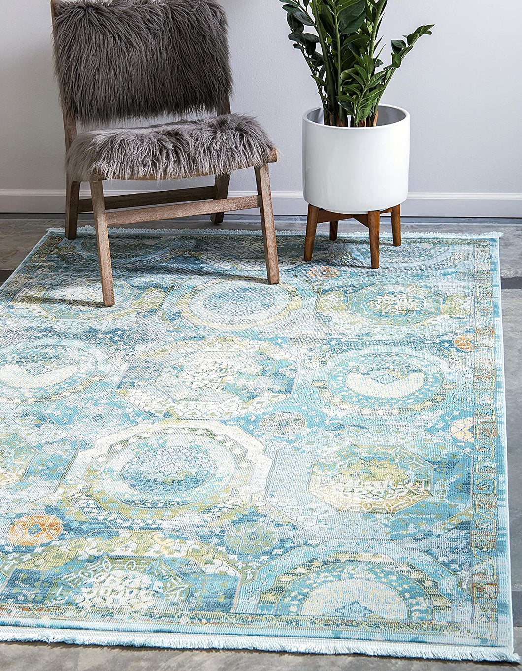 Baracoa Collection Bright Tones Vintage Traditional Light Blue Area Rug