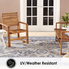 Floral Blue Grey Indoor/Outdoor Area Rug - UV/Weather Resistant
