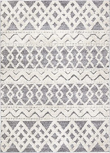 Boho Tribal Geometric High-Low Soft Area Rug 5' x 7' Gray
