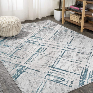 Slant Modern Abstract Gray/Blue Soft Area Rug