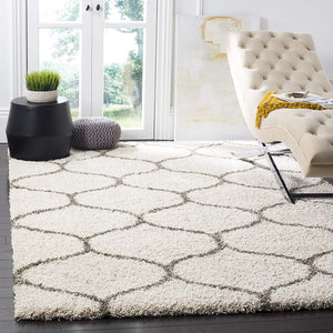 Moroccan Pattern Ivory Grey Plush Shag Area Rug