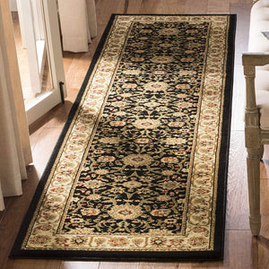 Lyndhurst Collection  Traditional Oriental Non-Shedding Stain Resistant Living Room Bedroom Soft Area Rug Black / Ivory