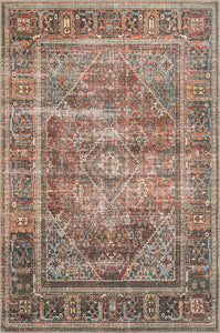 Loren Collection Vintage Printed Persian Soft Area Rug 1'-6" x 1'-6" Square  Brick/Midnight
