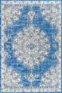 Bohemian FLAIR Boho Vintage Medallion Blue/Cream Soft Area Rug