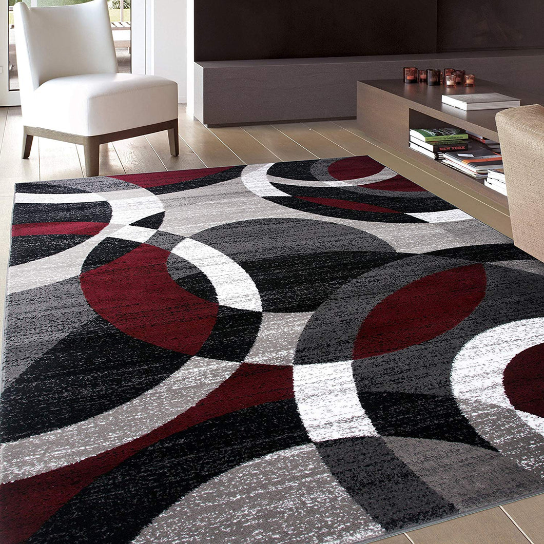 Red Gray Soft Circles Area Rug