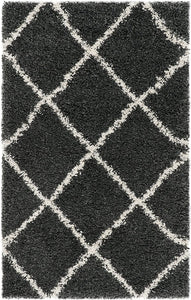 Diamond Trellis Dark Grey/Ivory Soft Plush Shag Area Rug 2-inch Thick