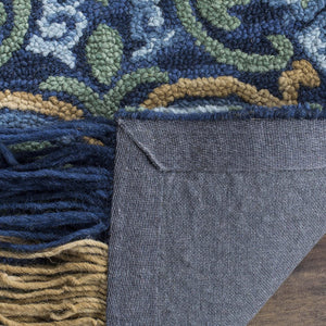 Handmade Fringe Premium Wool Area Rug, Navy / Green