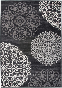 Contemporary Modern Floral Area Rug  Black