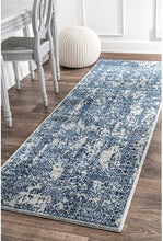 Faded Vintage Floral Damask Distressed Light Blue Soft Area Rug