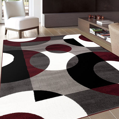 Circle Gray/Grey Burgundy Area Rug