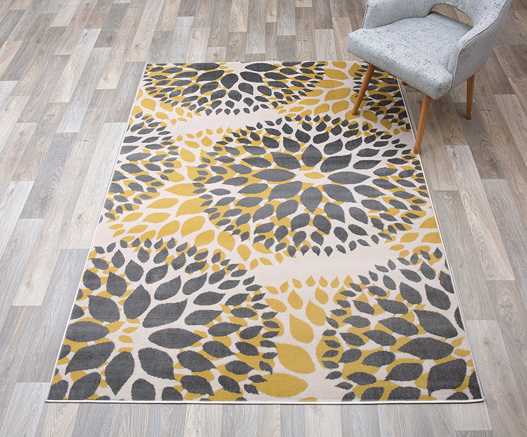 Floral Gray/Grey Yellow Area Rug