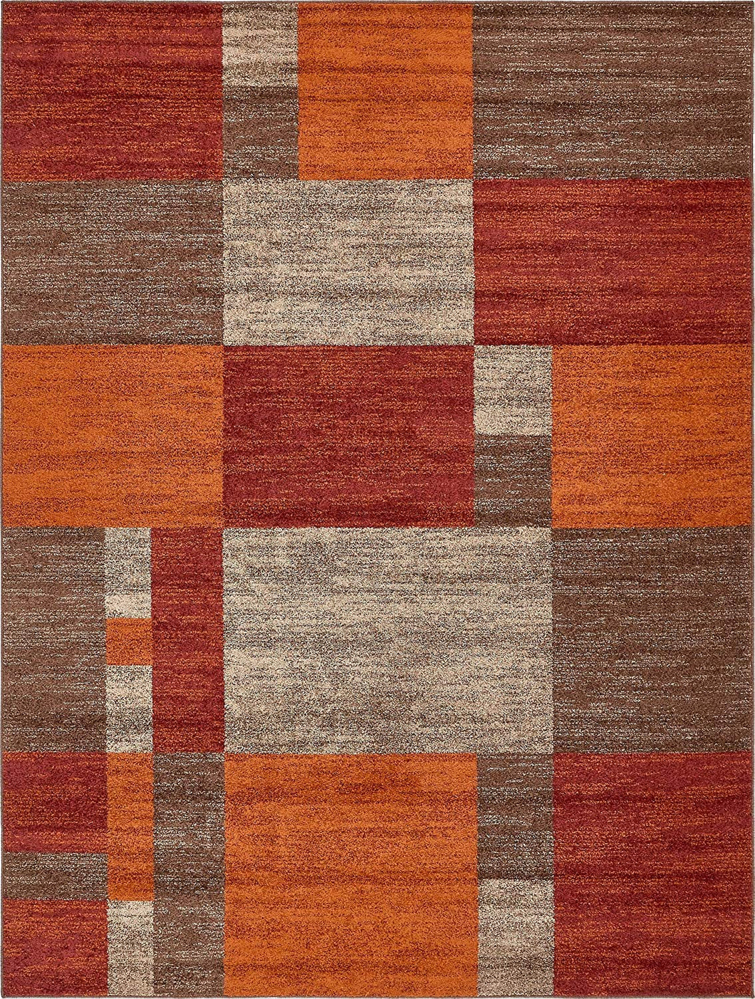 Warm Toned Checkered Multi-color Brown Orange Area Rugs