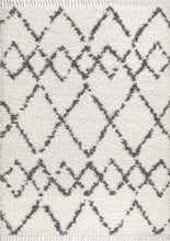 Mercer Plush Tassel Moroccan Tribal Geometric Trellis Cream/Grey Shag Area Rug