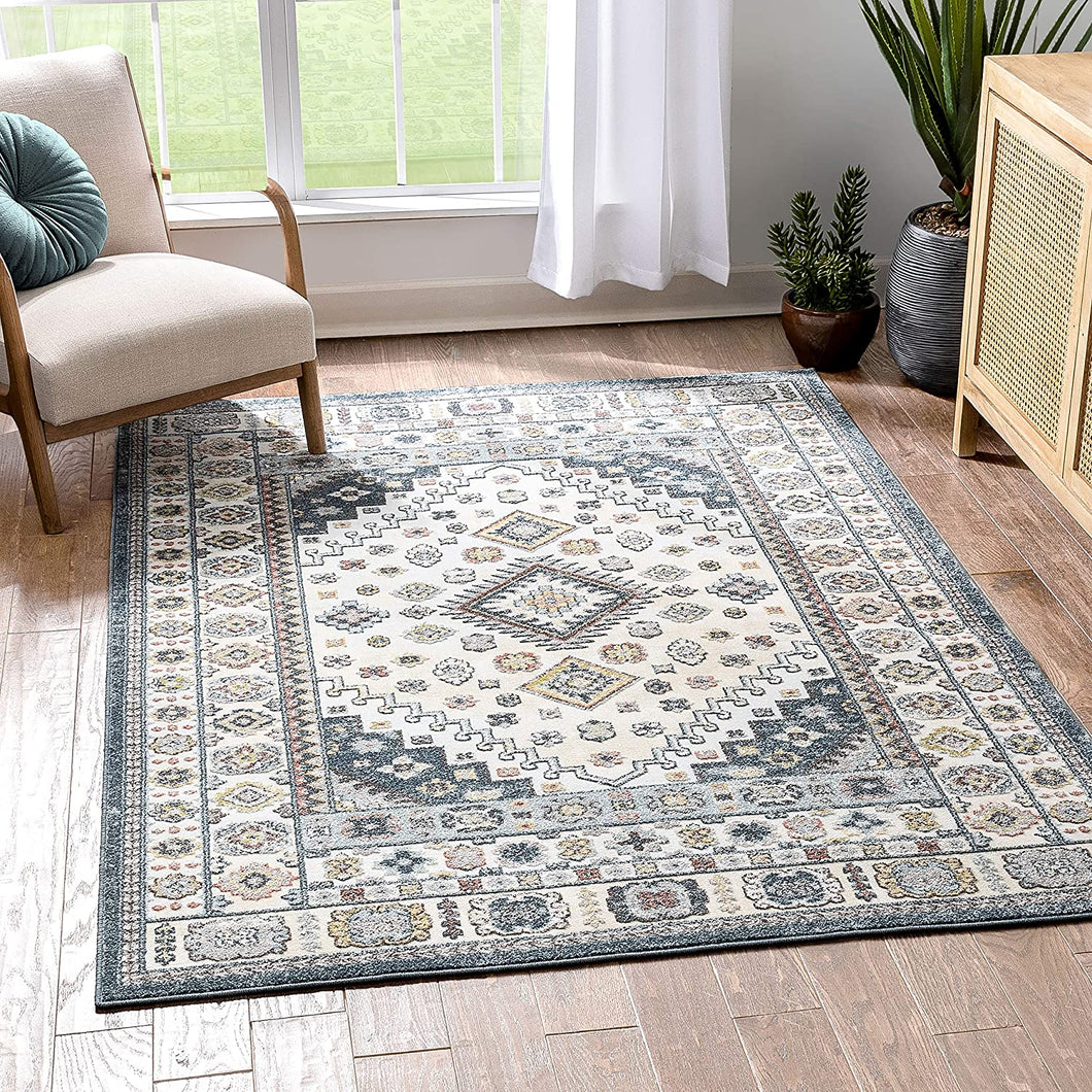 Aryn Blue Tribal Medallion Pattern Area Rug