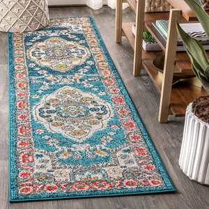 Bohemian Flair Boho Chic Medallion Blue/Yellow Soft Area Rugs