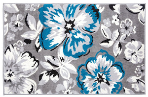 Gray/Grey Teal Blue White Floral Area Rugs