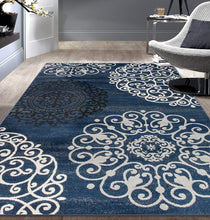 Contemporary Modern Floral Area Rug  Black