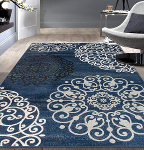 Contemporary Modern Floral Area Rug  Black