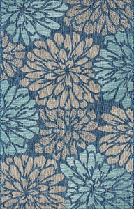 Zinnia Modern Floral Textured Weave Indoor/Outdoor Area Rug Navy/Aqua