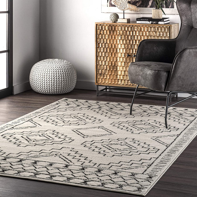 Creek Tribal Moroccan Area Rug, Grey