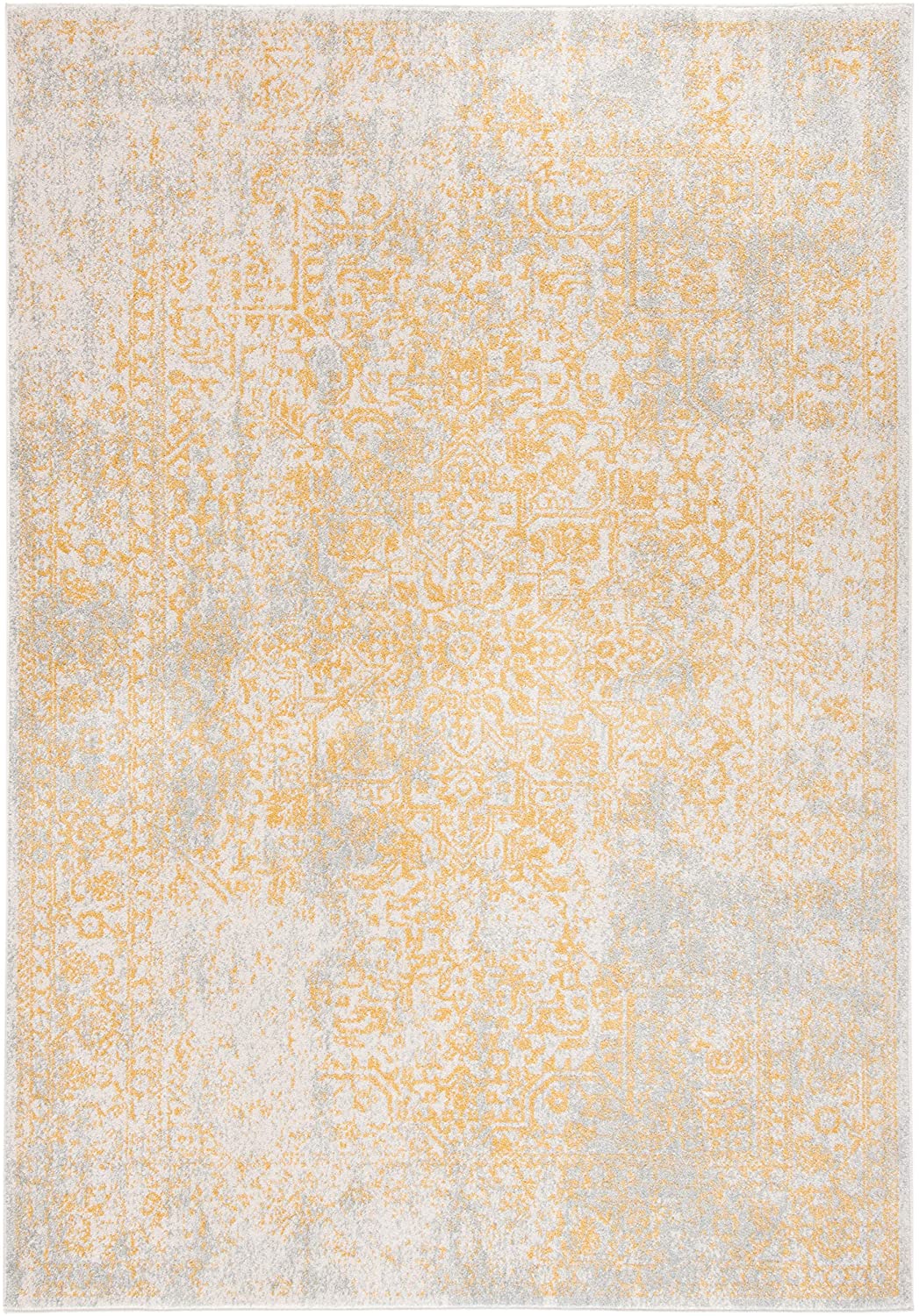 Oriental Shabby Chic Vintage Distressed Area Rug, Ivory/Gold