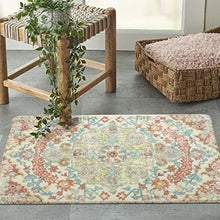 Bohemian Floral Medallion Area Rug - 2x3 Oriental Distressed Small Bath Rug Country Vintage Doormat Faux Wool Non-Slip Washable Low-Pile Carpet for Bathroom Kitchen Laundry Room Decor