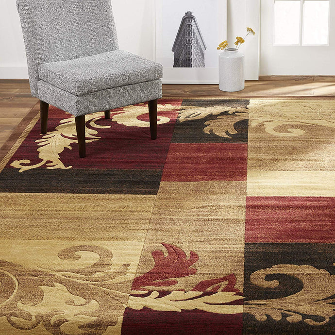 Contemporary Floral Brown Red Soft Area Rugs