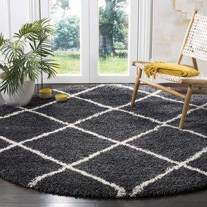 Diamond Trellis Dark Grey/Ivory Soft Plush Shag Area Rug 2-inch Thick