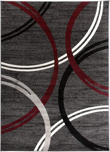 Contemporary Circles Pattern Red Gray Soft Area Rugs