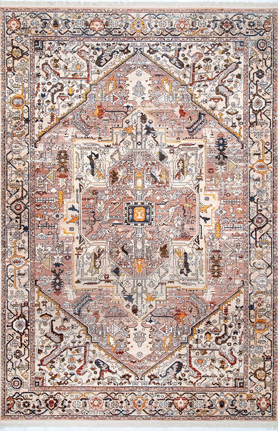 Medallion Fringe Soft Area Rug Light Brown